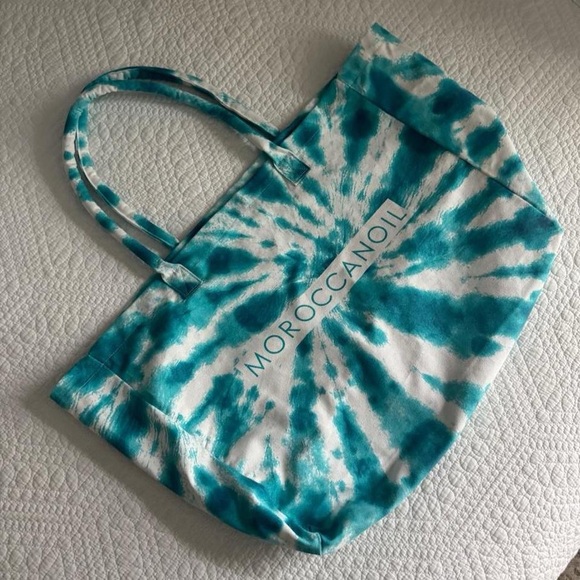 Marrocannoil Handbags - Moroccan Oil Teal and White Tie-Dye Tote Bag Large